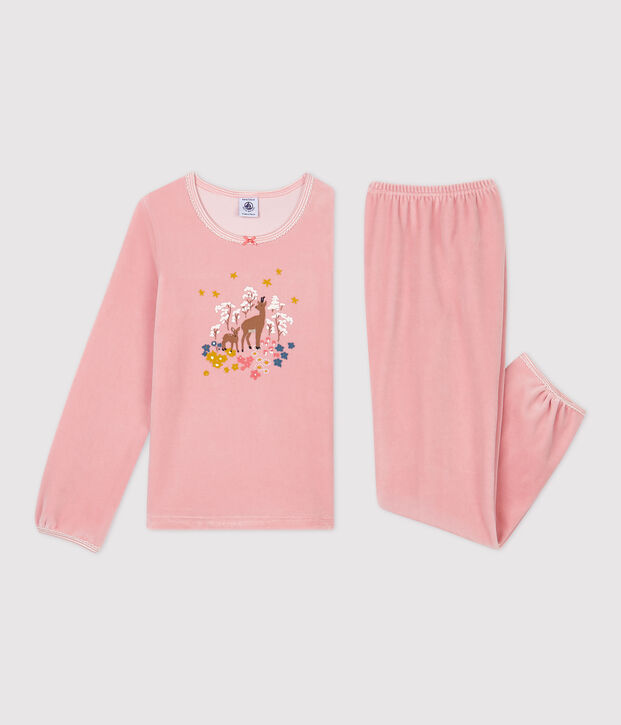 Pigiama bambina rosa in ciniglia fantasia stambecchi rosa